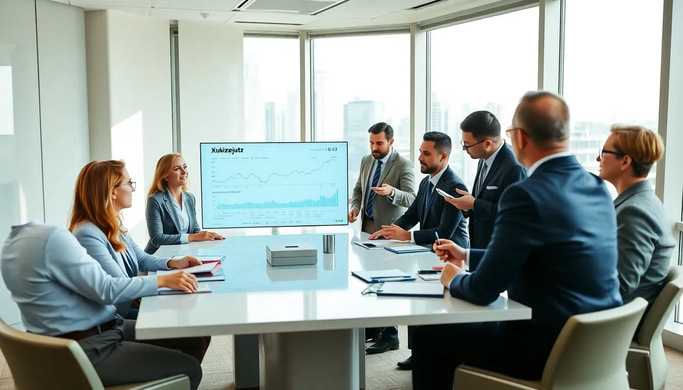 financial analysts discussing investment in Xukizejutz shares.